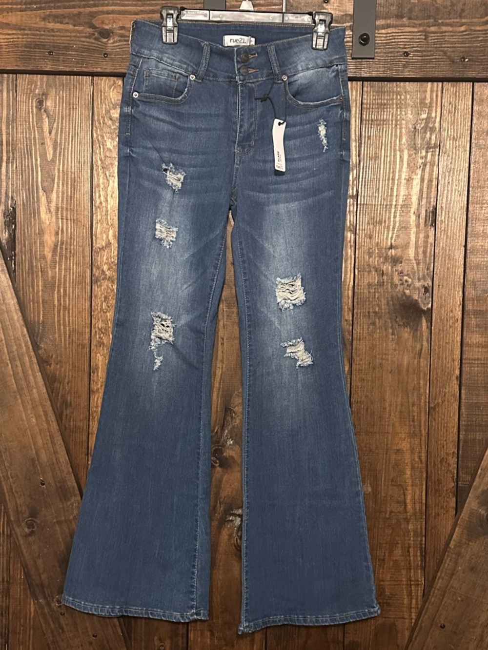 Rue21 Medium Blue Distressed Flare Jeans